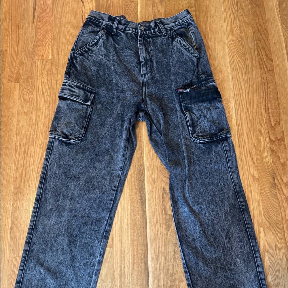 DEUS Relaxed Cargo Jeans in Washed Black for Men
